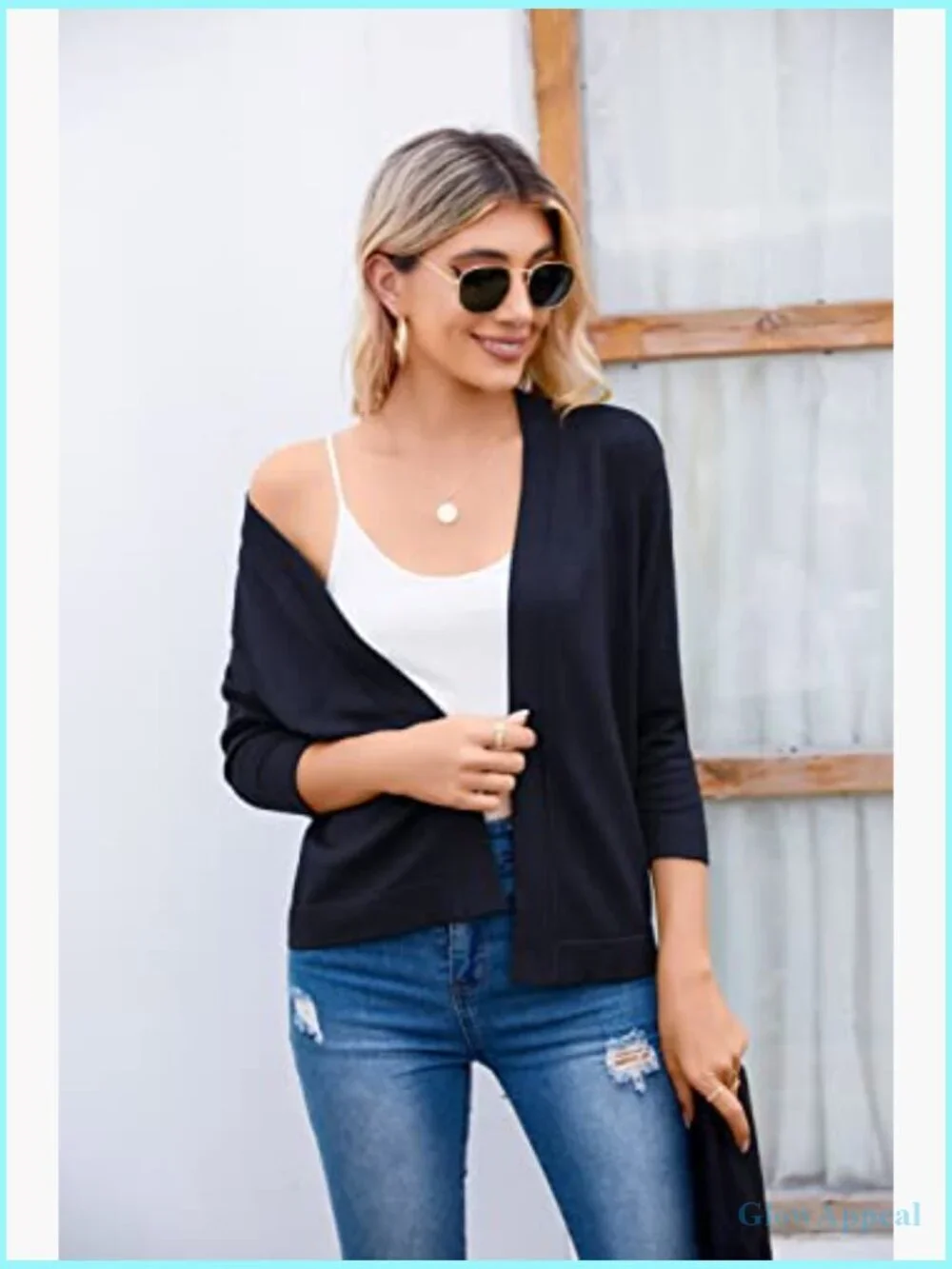 3/4 Sleeve Open Front Cropped Cardigan Sweater Lightweight Shrug